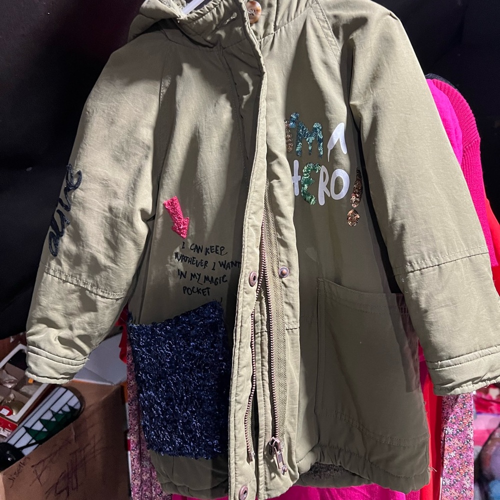 ZARA girls embellished sequin jacket Sherpa